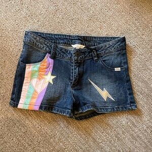 Little Marc Jacobs Girls Denim Jean Shorts Colorful Satin Patches 12 NWT